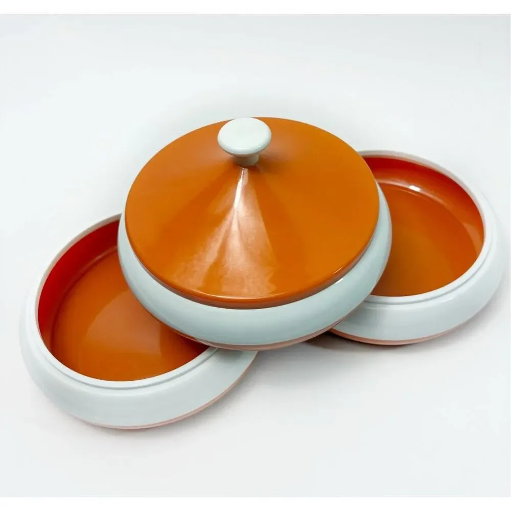 Mid-Century Modern Stackable Canister Set in Orange and White - Picture 5 of 5